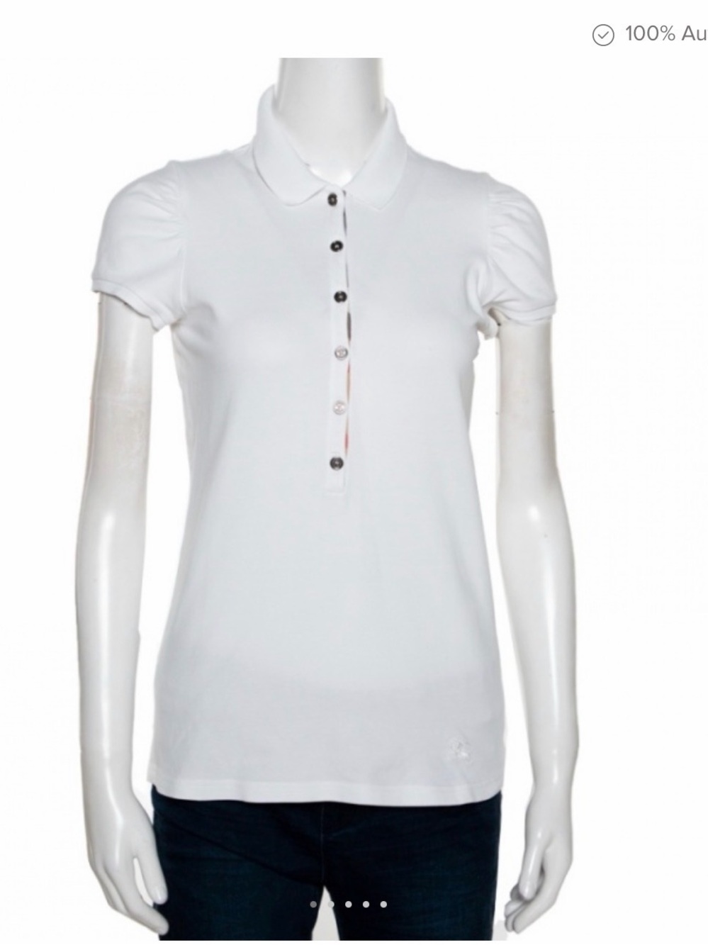Burberry Brit White Puff Sleeve Polo Shirt Logo Top Size M